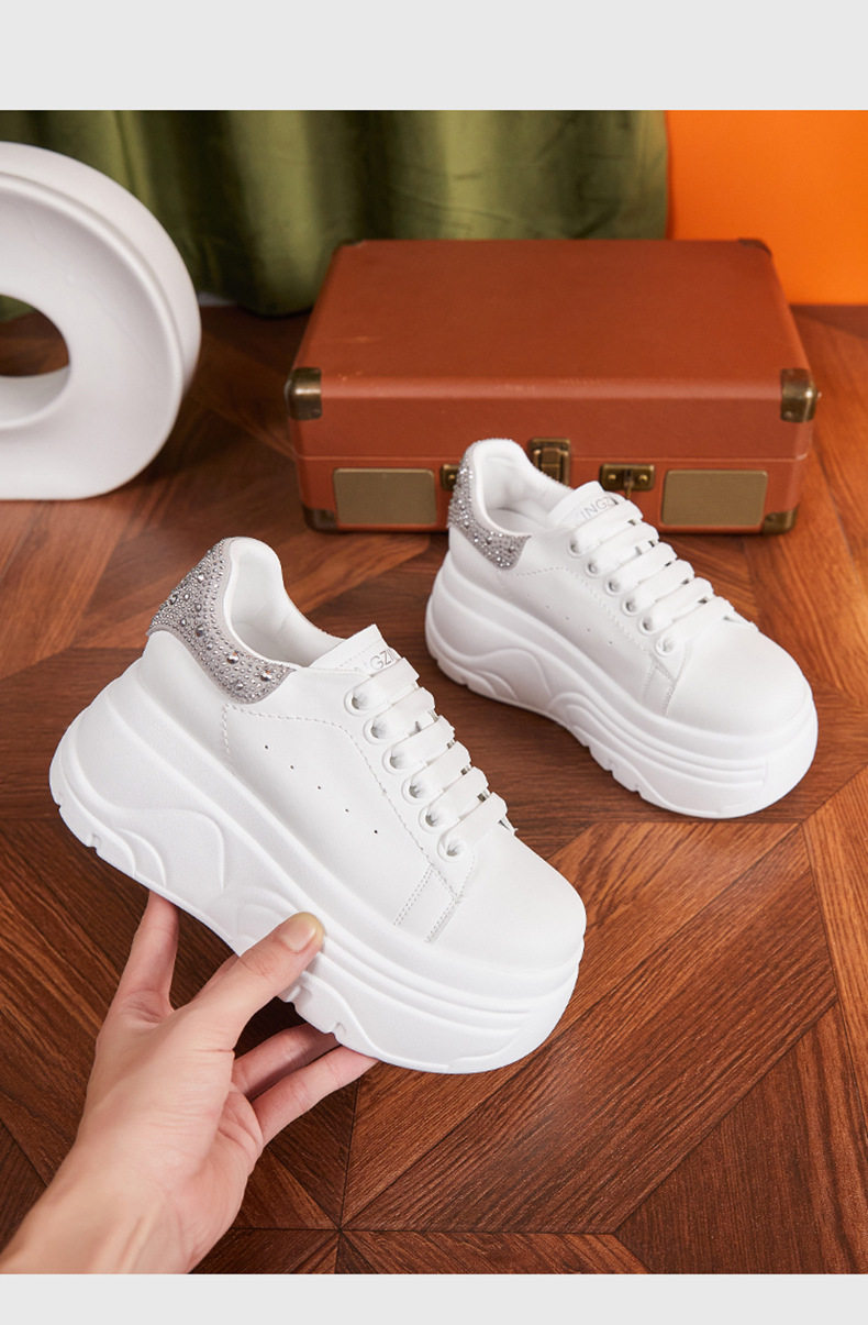 Giày sneaker nữ chunky đế dày màu trắng phong cách thể thao — Trắng, đen, Bạc chi tiết 13