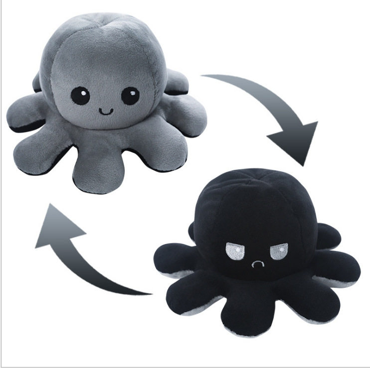 翻转章鱼娃娃 翻面章鱼 八爪鱼毛绒玩具 双面翻转玩偶 可逆章鱼