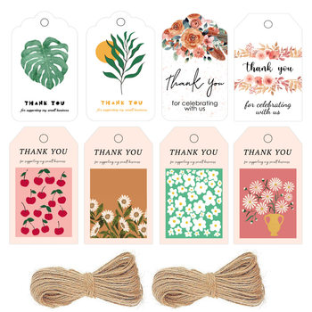 50 Sheets/Package Flower and Fruit Labels with 10m Hemp Rope Color Printing Thank You Labels Tag Gift Packaging Decoration