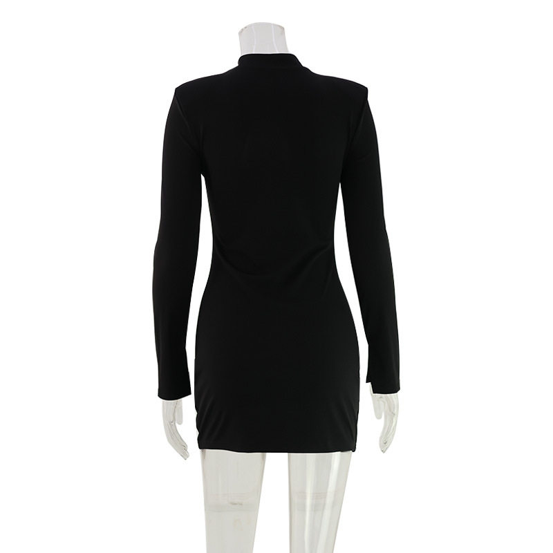 Sexy Womens Bodycon Dress Round Neck Long Sleeve Hollow Chest Design Stylish Metallic Accents High Elasticity