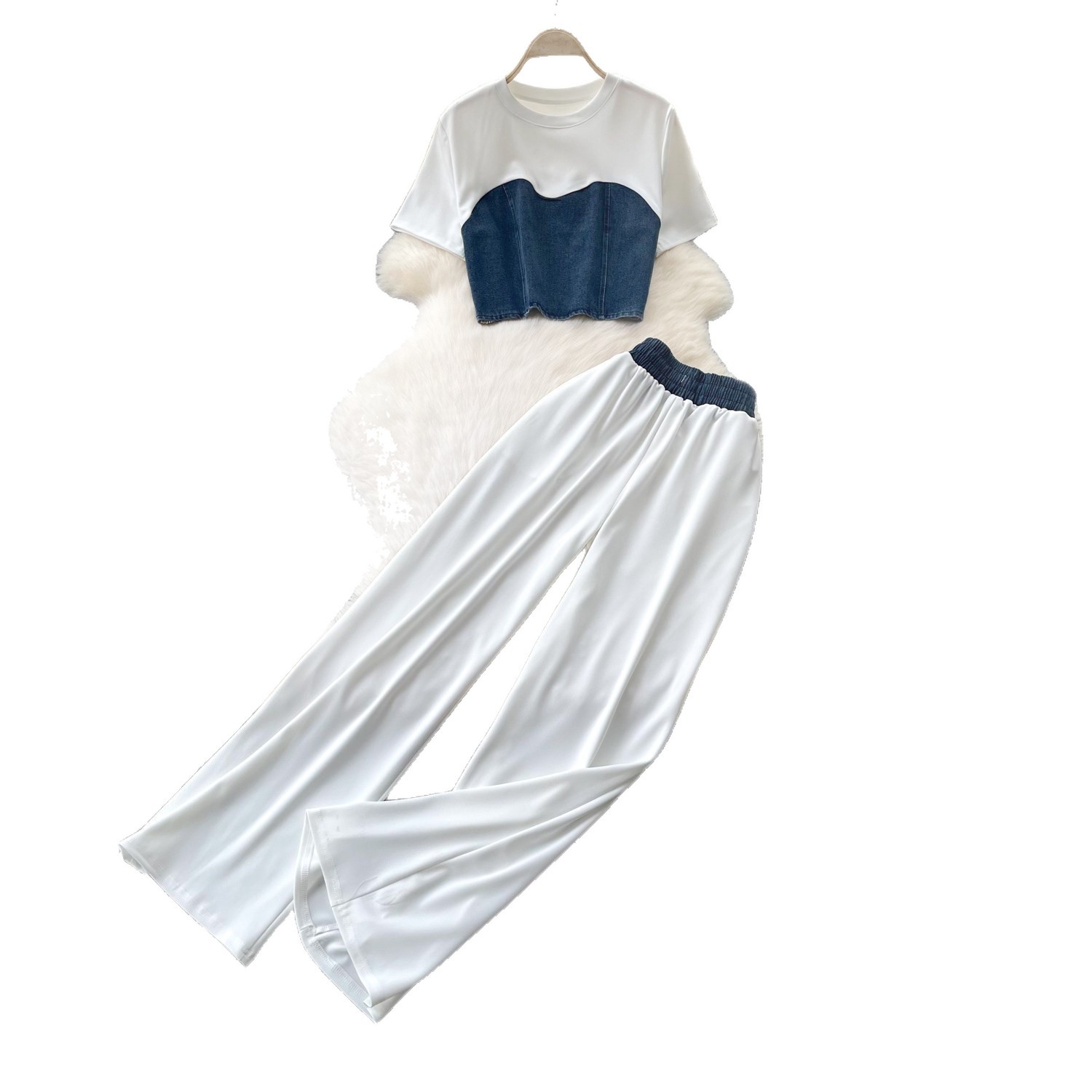 Womens Summer Slim Fit Vest and High Waisted Wide Leg Pants Set Korean Style Elegant Comfortable Fabric Office Wear