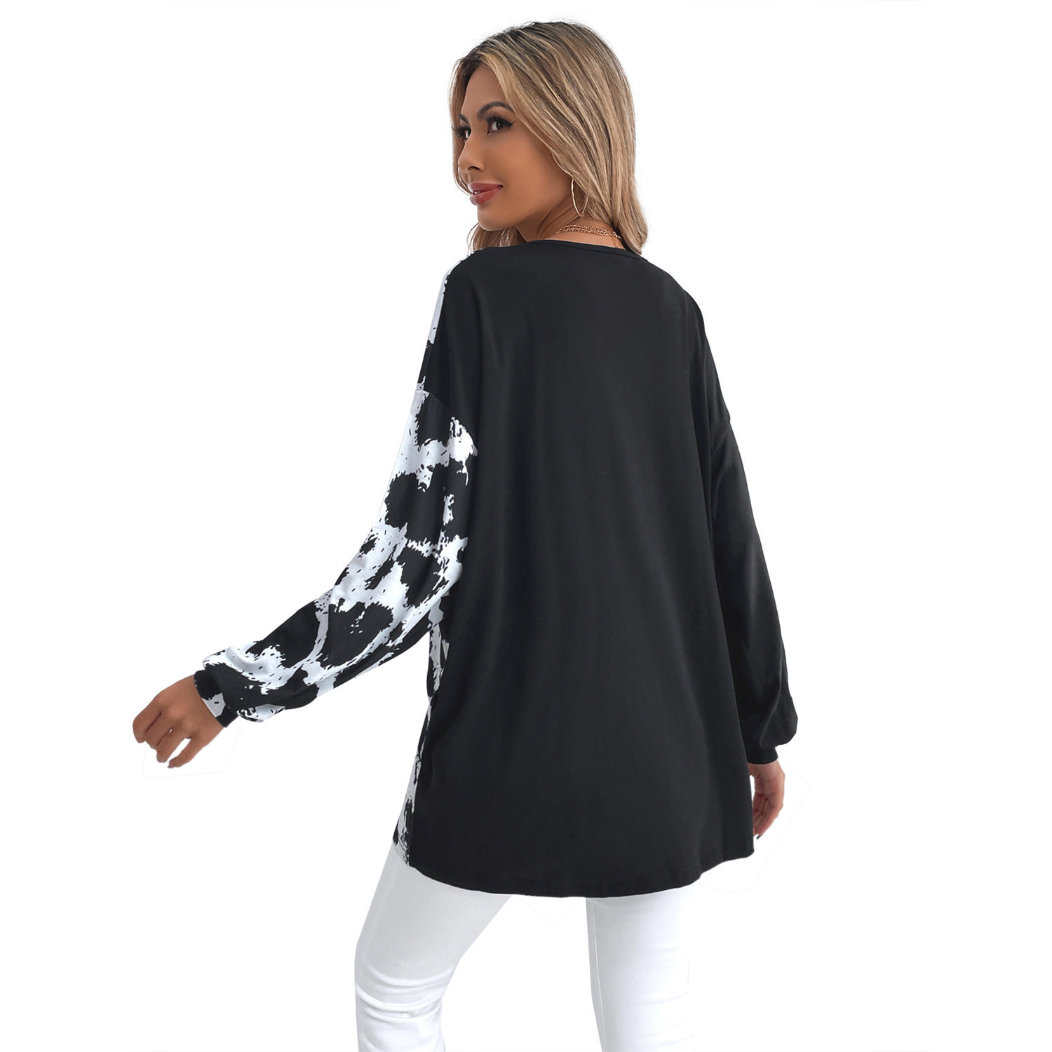 Womens Color Block Leopard Print V Neck Boyfriend T Shirt Casual Style Trendy Design Ready to Ship