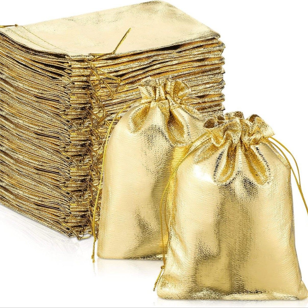 Factory Direct Supply Gold Drawstring Bags for Jewelry, Crafts, and Gifts