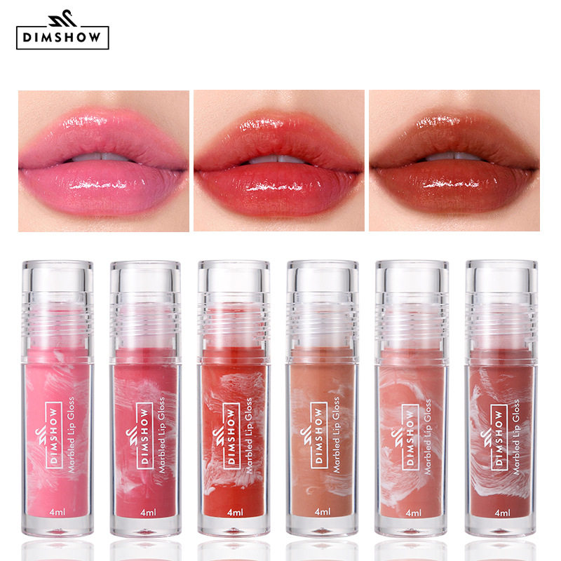 Cross-border Amazon Explosions Marble Mirror Lip Glaze Texture Essence Curing Lip Film Honey Easy to Color Lip Gloss