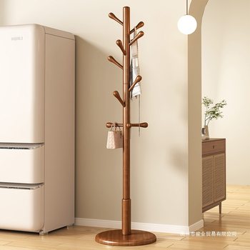 Vertical Simple Solid Wood Bag Rack Wooden Floor-Standing Clothes Rack Coat Rack Bedroom Clothes Rack Living Room Autumn and Winter Clothes Hanging Rod