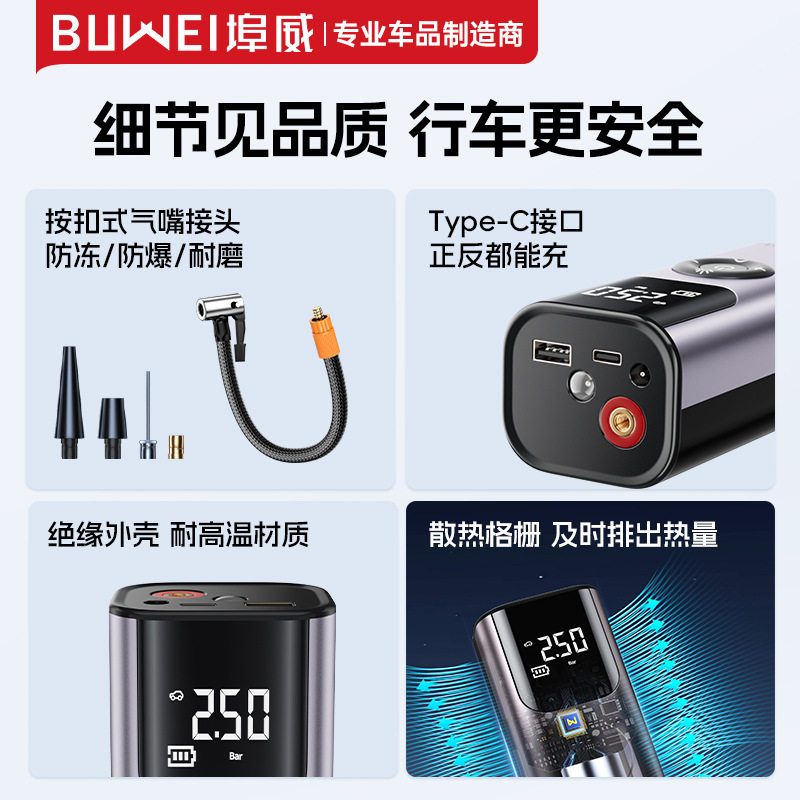 [Qs002]Buwei Car Air Pump Portable Wireless Car Inflator Electric Automatic Tire Inflator for Small Cars