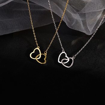 European and American Double-ring Heart-shaped New Simple Necklace Women's Clavicle Chain Women's Niche Design Sense Internet Popular Ins Style Jewelry