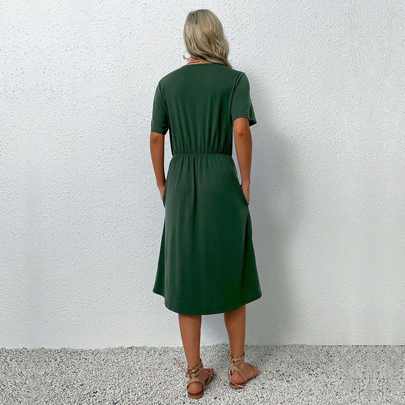 Summer Womens Dress V Neck Waist Defined Solid Color Side Slit Casual or Party Wear Wholesale Available