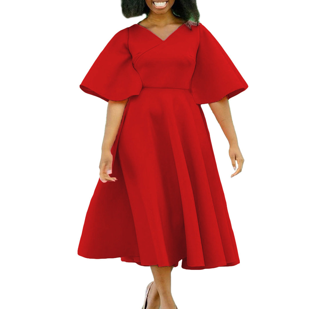 V Neck Flare Sleeve Dress Elegant A Line Silhouette Fashionable Design Perfect for Parties Wholesale Available