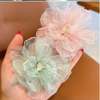 发卡刘海网纱大森系欧根纱花朵发夹女高颜值超仙ins风边夹春夏度