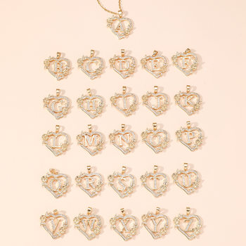 Cross-border new simple fashion hollow heart flower 26 English letters diamond pendant necklace clavicle chain wholesale