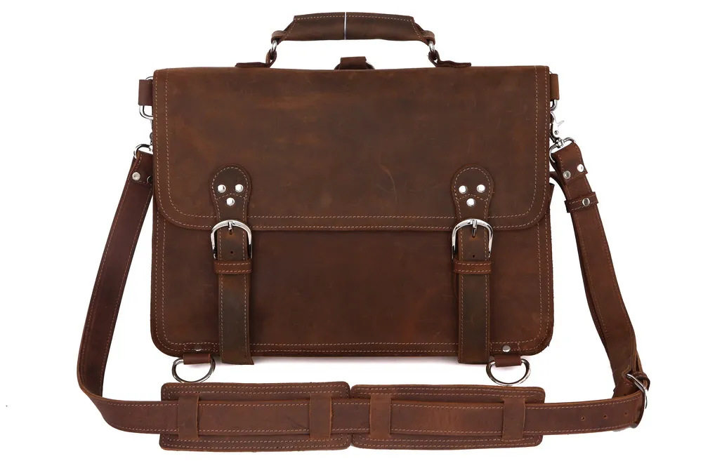 Cặp Túi Đeo Chéo Nam Da Thật Vintage Chống Mòn, Chống Nước, Sức Chứa Lớn Màu Nâu