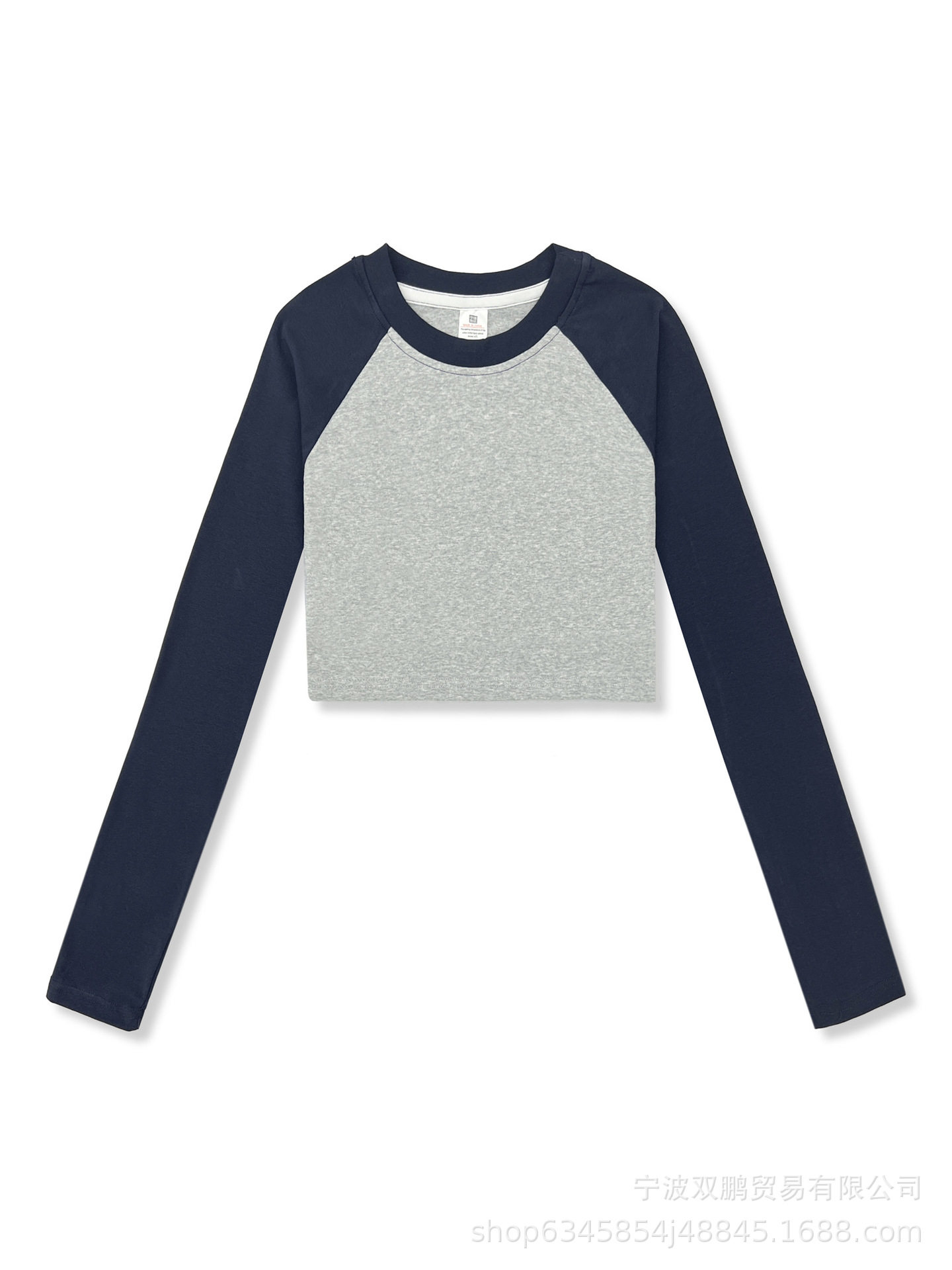 Long Sleeve Cropped T Shirt Slim Fit Color Block Raglan Sleeve Knit Fabric Casual Wear for Autumn and Winter