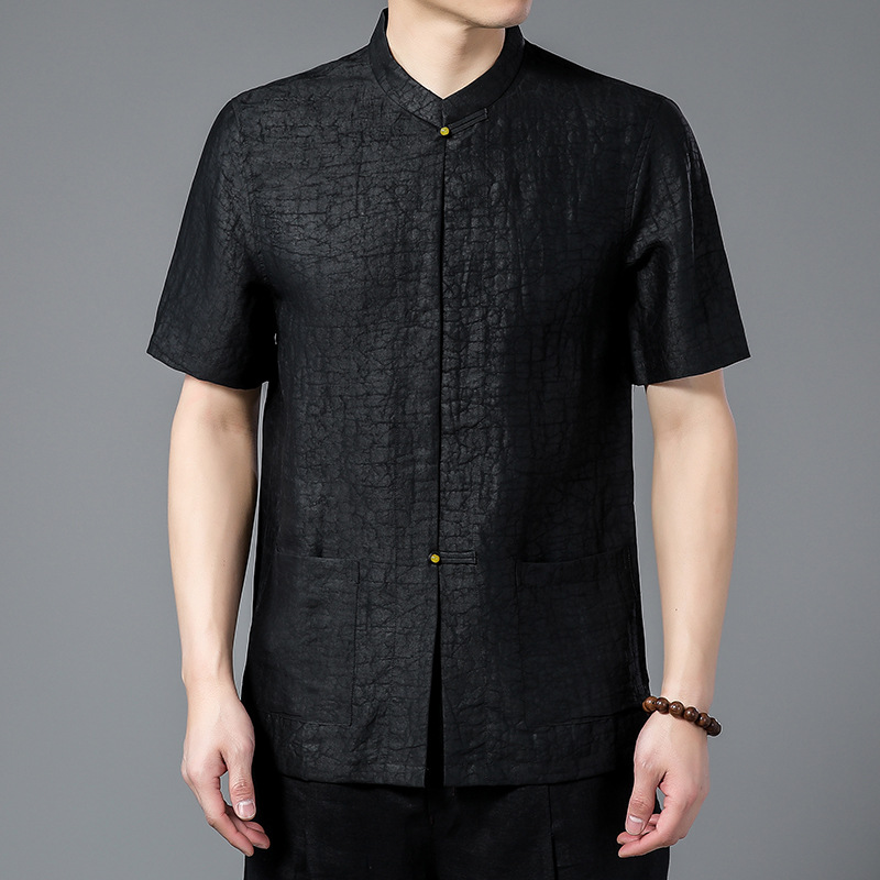 Áo Sơ Mi Nam Chất Liệu Lụa Tơ Tằm Ngắn Tay Họa Tiết Hoa Hàng Mùa Hè Trung Niên