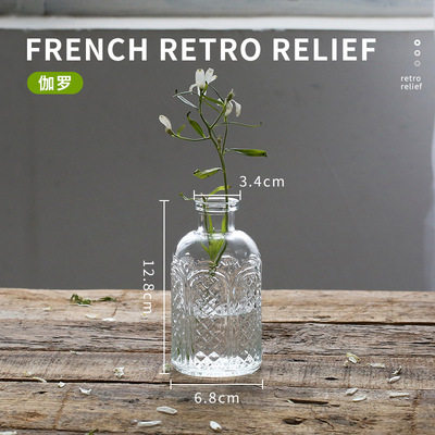 跨境热销复古玻璃花瓶插画高级感香薰瓶 透明ins风摆件小花瓶套装