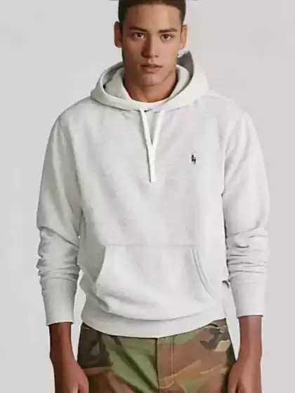 Cross-Border Rl Autumn and Winter Style Fleece-Lined Hooded Jacket American Casual Large Size Pure Cotton Sports Men's Warm Sweatshirt