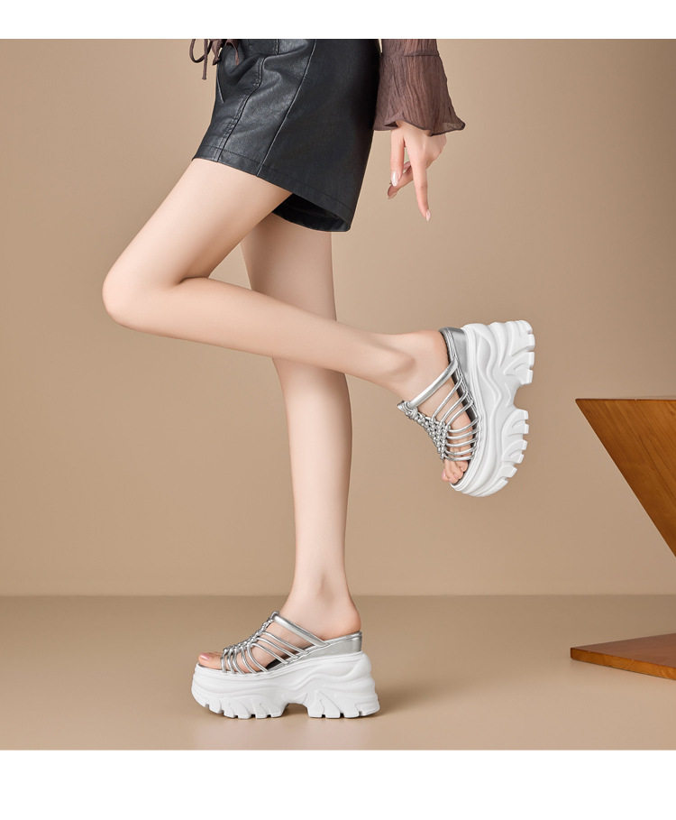 Dép sandal nữ quai chữ V đan dây mùa hè — [Vàng nhạt], [Bạc] chi tiết 5