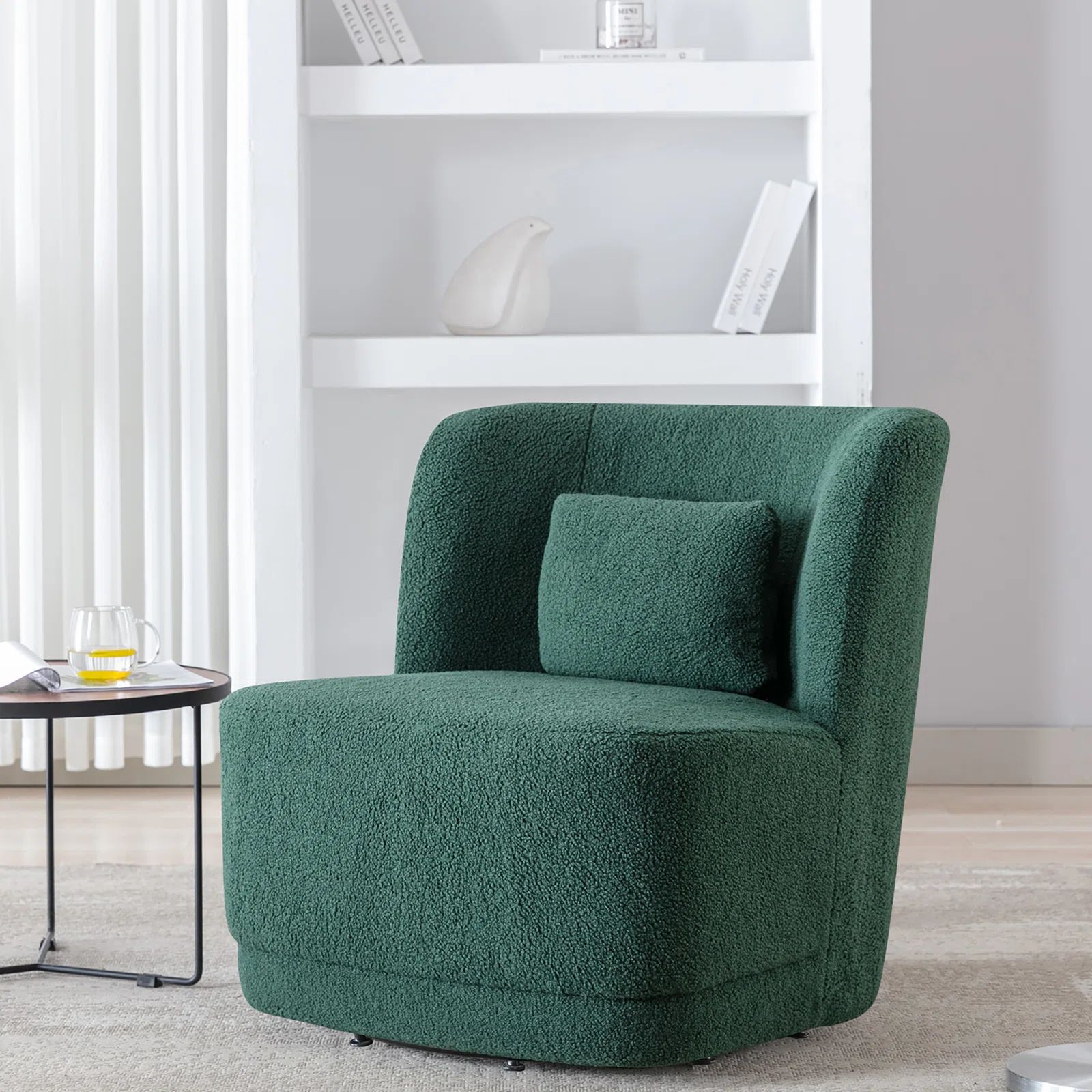 北欧轻奢羊羔绒单人沙发奶油风客厅旋转沙发酒店会所咖啡厅洽谈椅