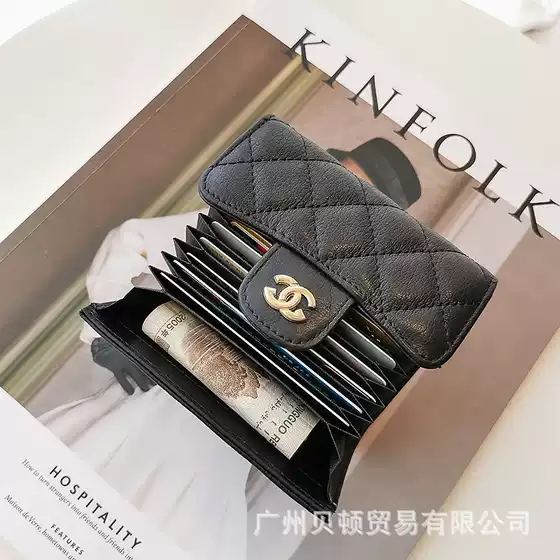 2025 New Embroidered Diamond Short Accordion Bag Casual Large Capacity Small Fragrance Mini Buckle Coin Purse Card Holder
