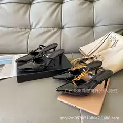 YS Women's High-Heel Sandals, Low Block Heel, YANG-SHU One-Strap Ankle Strap Design, Slender Heel with Metal Letter Buckle, Open-Toe, Ultra-High Heel