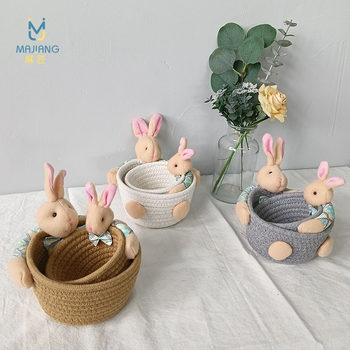 Cartoon bear basket cute rabbit basket cotton rope storage basket cute jewelry box doll storage box handmade hug bear