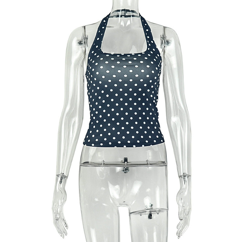 Backless Sleeveless T Shirt Polka Dot Print Slim Fit Trendy Design Summer Casual Wear for Women Wholesale Available