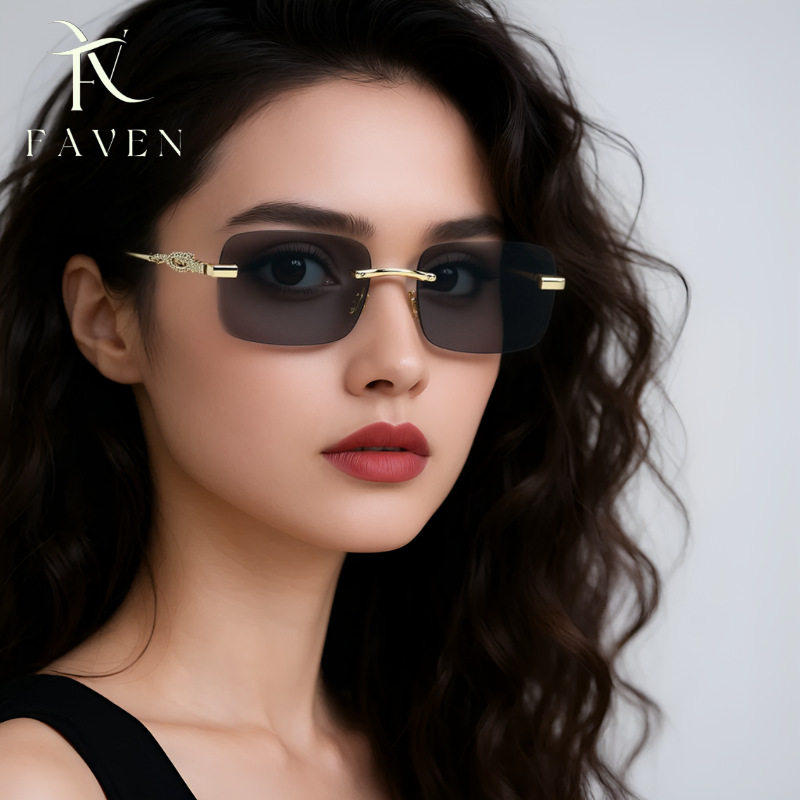 2026 Metal Sunglasses Cross-Border Wholesale Cheetah Decoration Personalized Frameless Sunglasses Retro Leopard Head Sunglasses