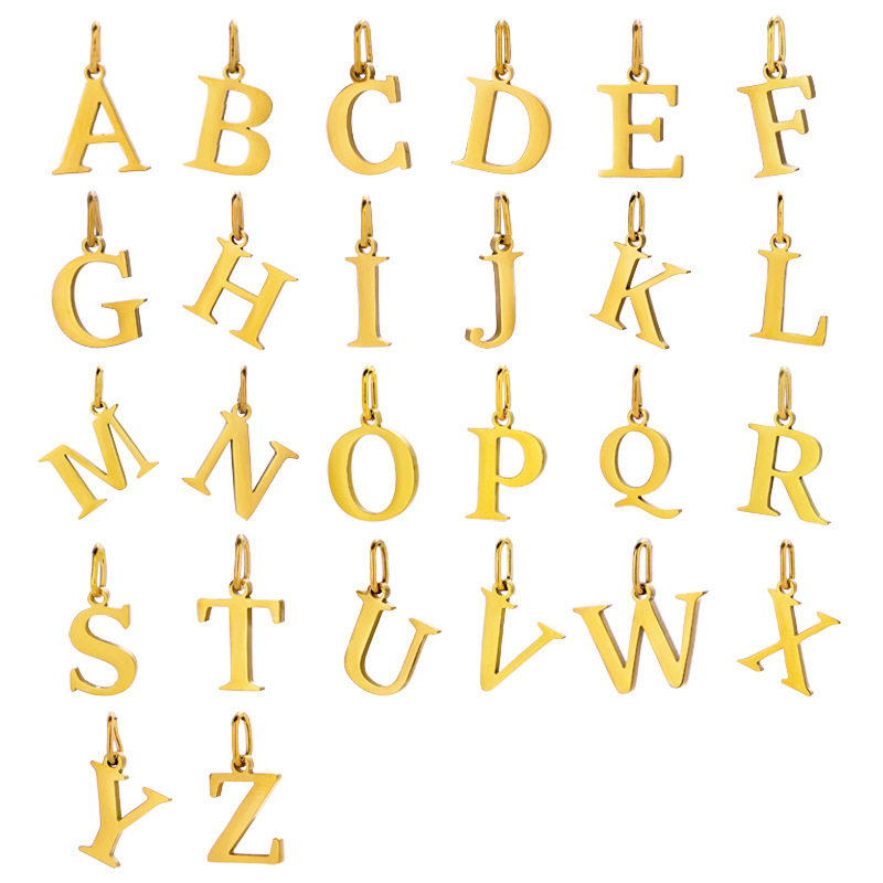 Cross-Border Hot-Selling Trendy Fashion Niche Light Luxury Versatile Titanium Steel 26 Letter Gold Steel Color Pendant DIY Accessories Wholesale