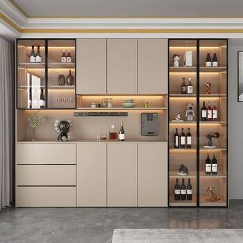 Solid Wood Sideboard Against the Wall Multi-Functional All-In-One Cabinet Restaurant Kitchen Simple Modern Finishing Storage Cabinet Plus Height Wine Cabinet