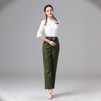 Green Military Uniform Performance Costume of the Same Style as Fanghua, Youth Red Guards Nostalgic Clothing, Red Army Performance Costume from the Era of the Cultural Revolution and the War of Resistance Against Japan