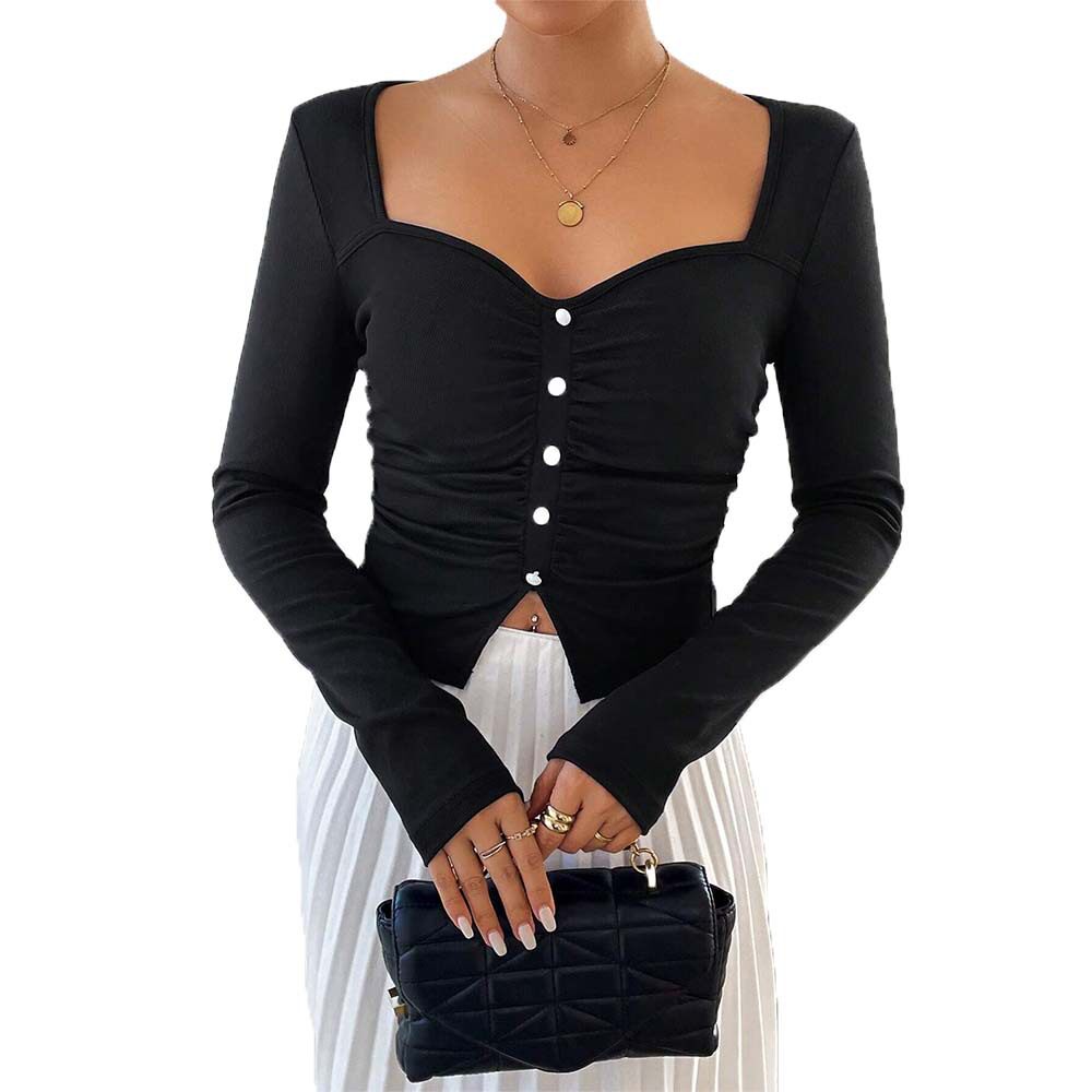French Style Square Neck T Shirt Elegant Slim Fit Spring Summer Womens Fashion Top Wholesale Available