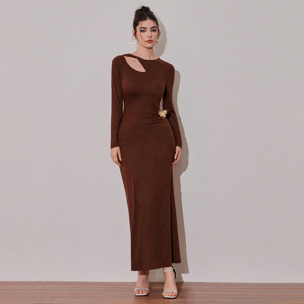Vintage Inspired Hollow Out Long Sleeve Dress Slim Fit Elegant Design Spring Summer Occasion Wholesale Available