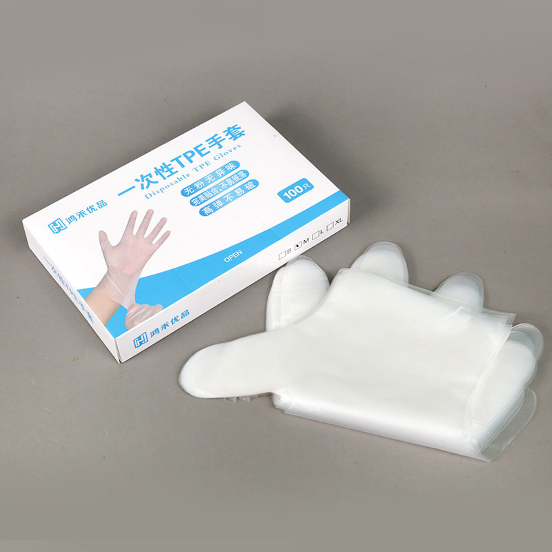 Disposable TPE gloves thickened plastic transparent matte elastic TPE disposable catering household cleaning gloves