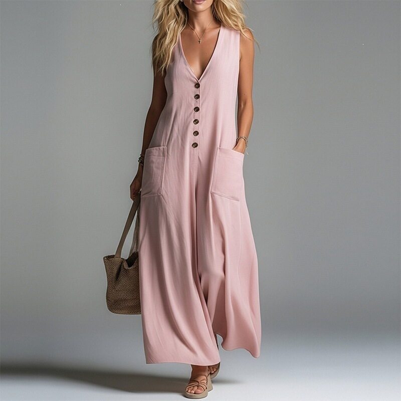 Womens Casual Loose V Neck Button Dress Solid Color Spring Fashion Ideal for Everyday Wear Wholesale Available