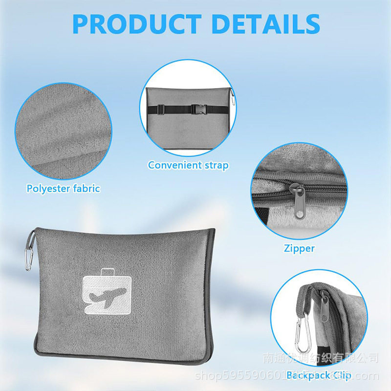 Portable Travel Blanket Zipper Bag Pure Color Double-Sided Two-In-One Pillow Blanket Ready-Made Flannel Portable Storage Blanket