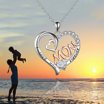 Cross-border new European and American wish Amazon heart-shaped mom double love mother necklace diamond letter pendant