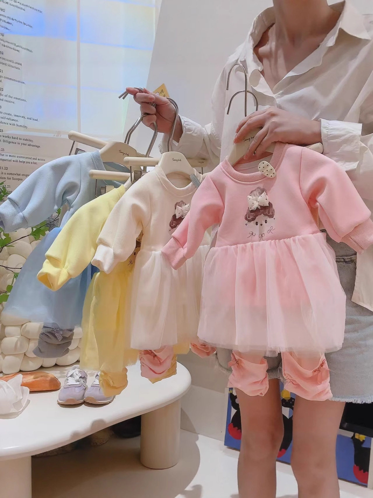 Girls' Cartoon Set, New Autumn Baby Mesh Patchwork Hoodie & Stacked Leggings Two-Piece Outfit