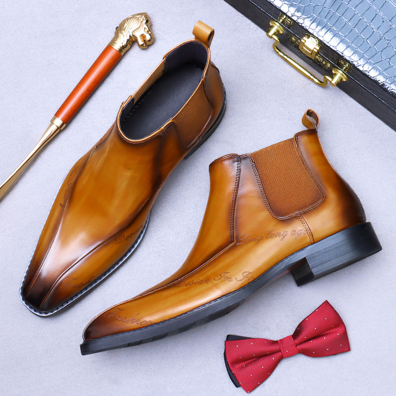 Giày Chelsea Boot nam cổ cao da bò thật phong cách công sở — Màu nâu, Màu đen, Màu cà phê