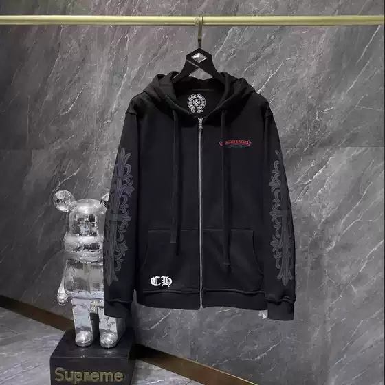 2024 autumn and winter new CH Crow red scroll flower arm zipper hooded coat for men and women with a wholesale generation of hair
