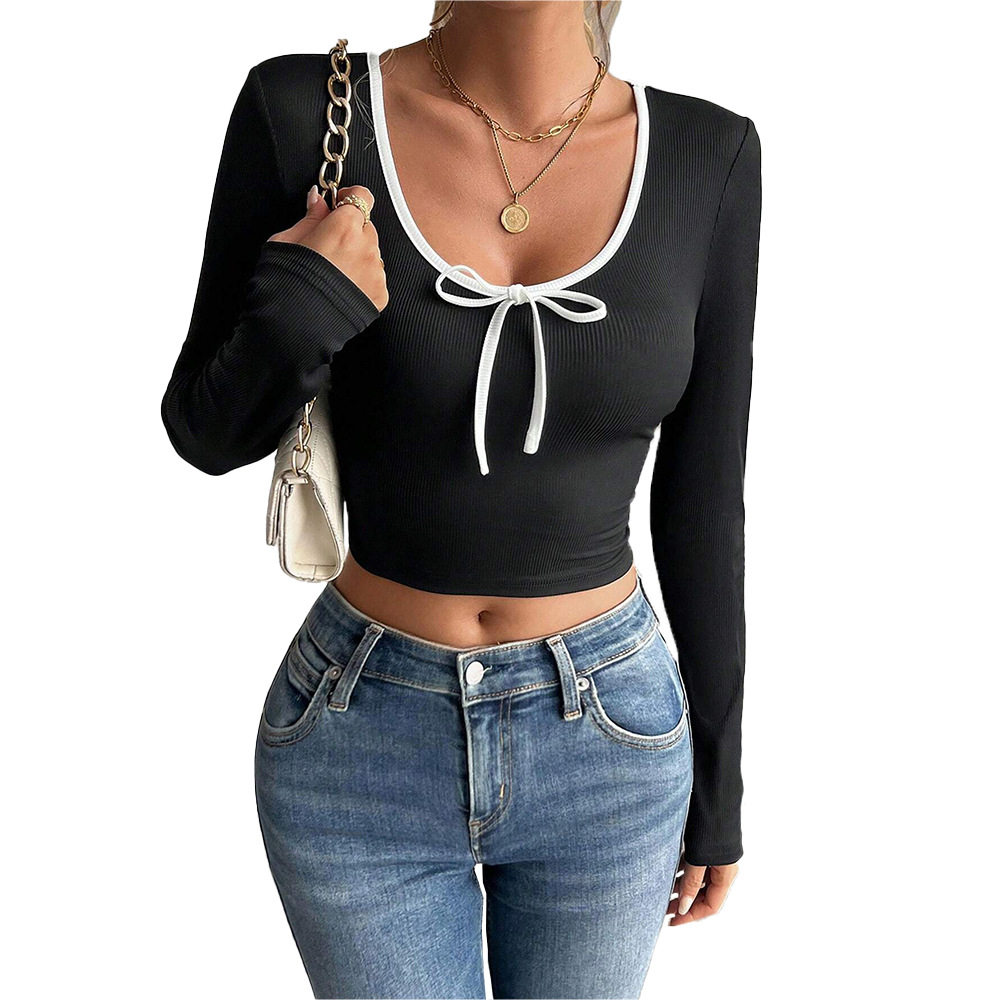 Fashionable Womens T Shirt Slim Fit Color Block Short Sleeve Spring Summer Style Wholesale Available