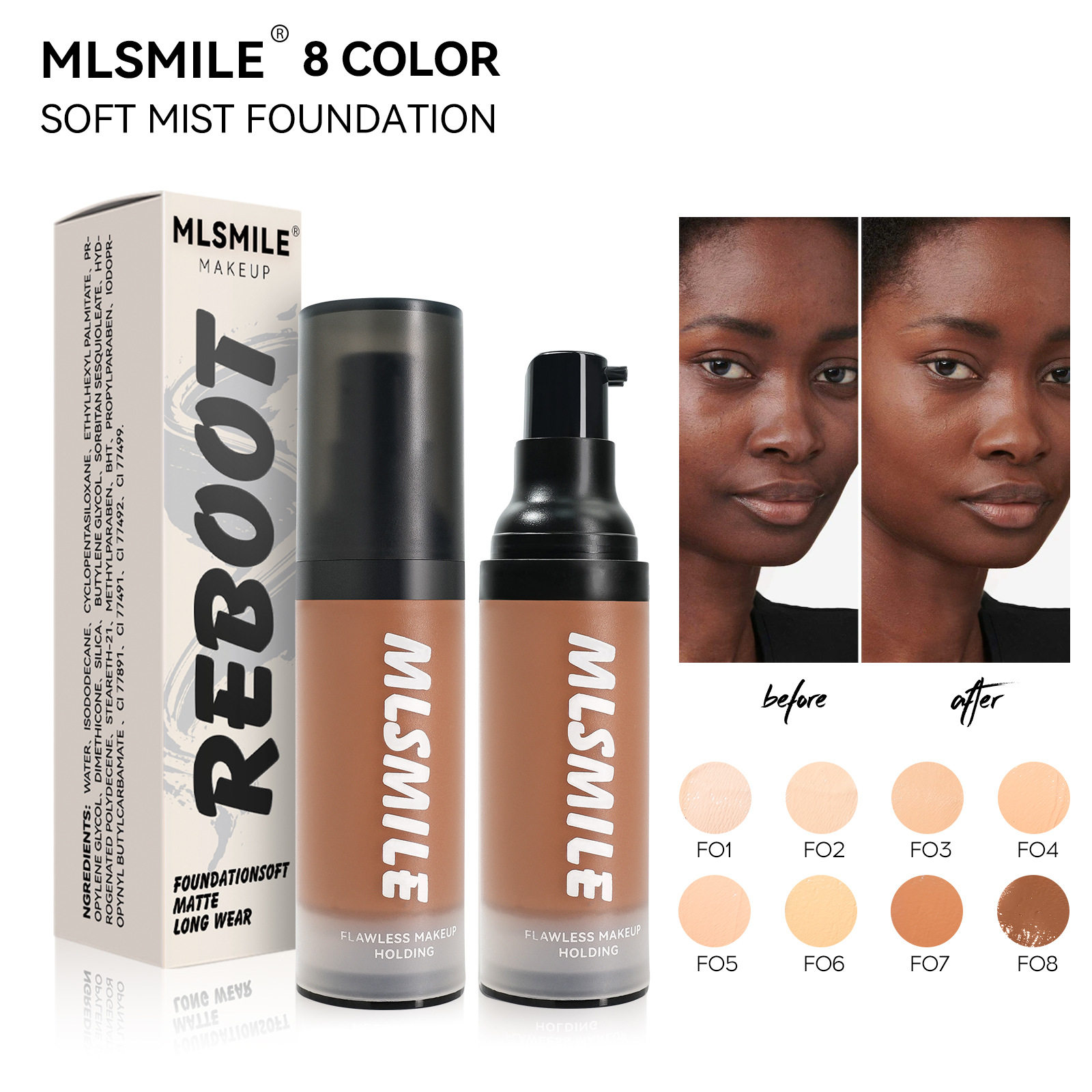 Cross-Border Specially Designed for Pressing 8-Color Liquid Foundation 30ml Long-Lasting Natural Matte Facial Foundation Cream Wholesale