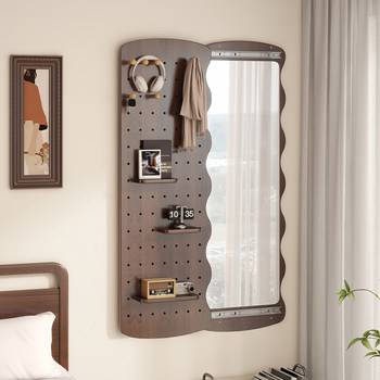 ✅ Wave Perforated Board Dressing Mirror, Hidden Sliding Full-Length Mirror, Home Use, Can Be Closed, Wall-Mounted, Entryway Fitting