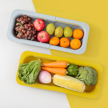 Expandable Drain Basket for Sink, Square Water Filter Bowl Rack, Plastic Vegetable Washing Basin Storage Basket, Drain Rack for Dishwashing Sink