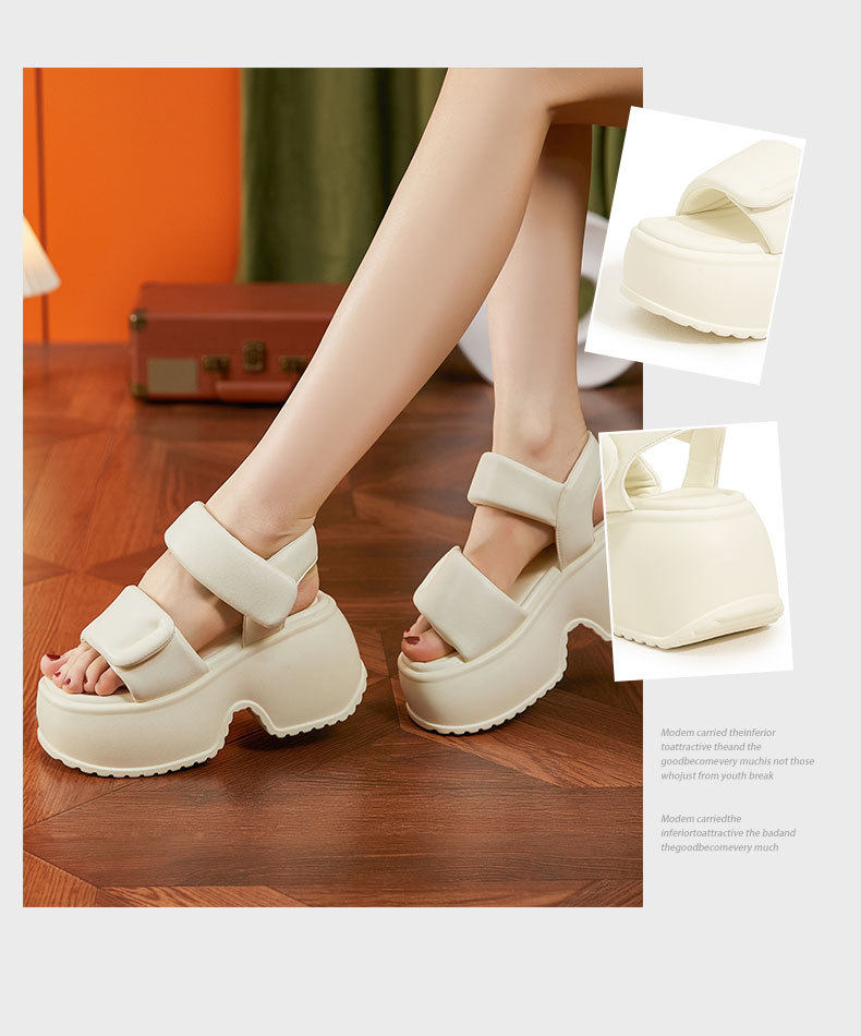 Dép sandal nữ quai chữ V đơn giản mùa hè — Đen, Len nguyên chất chi tiết 3