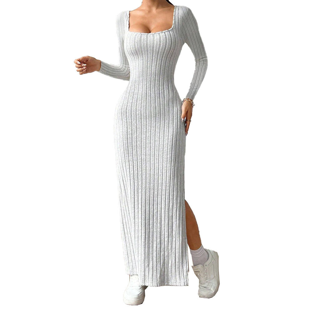 Elegant Womens Dress Minimalist Design Square Neck Long Sleeve Backless Spring Summer Occasion Wholesale
