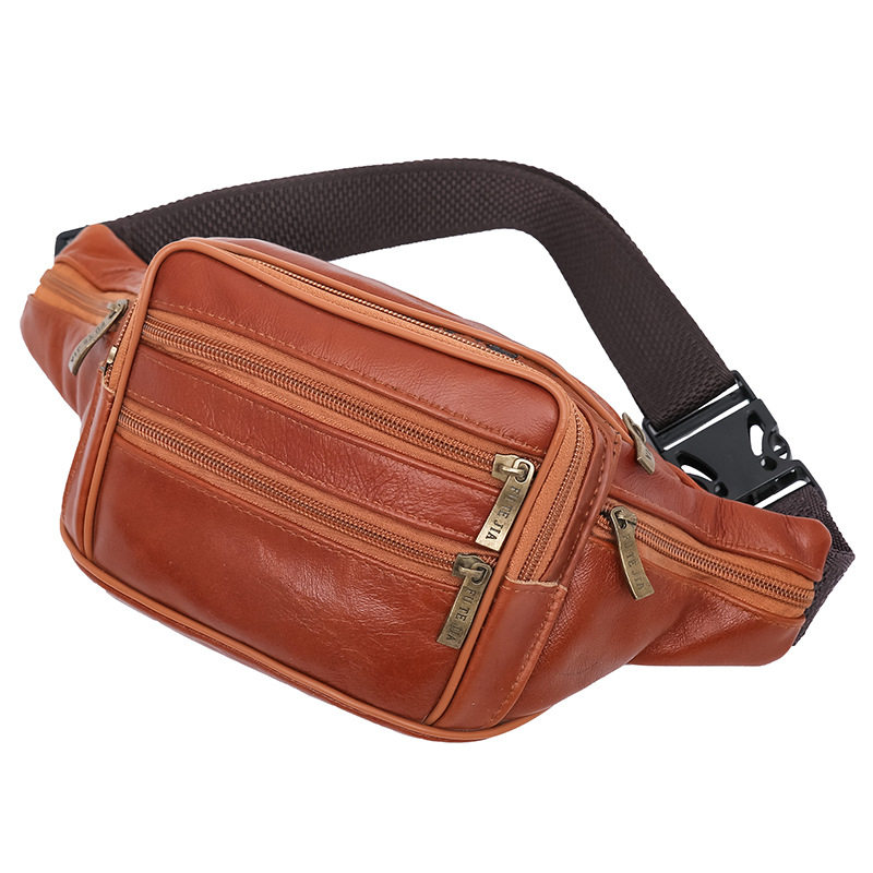 Men's Waist Bag New Top Leather Business Coin Purse Cowhide Waist Bag Large Capacity Yoga Sports Bag Waist Bag