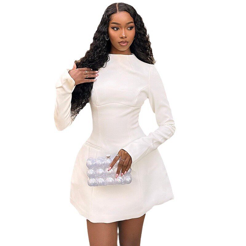 Elegant A Line Dress Solid Color Backless Long Sleeve Slim Fit Casual or Evening Wear Wholesale Available
