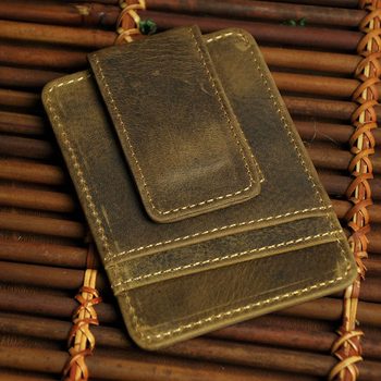 First Layer Crazy Horse Cowhide Export Men's Practical Multi-Card Slot Dollar Clip Mini Magnetic Buckle Wallet Card Bag W1058