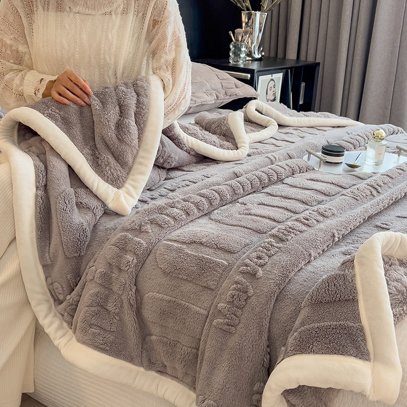 Cross-Border New Type a Comfortable Cotton Velvet Blanket Carved Flannel Cut Flower Thickeneded Warm Multi-Functional Flannel Blanket