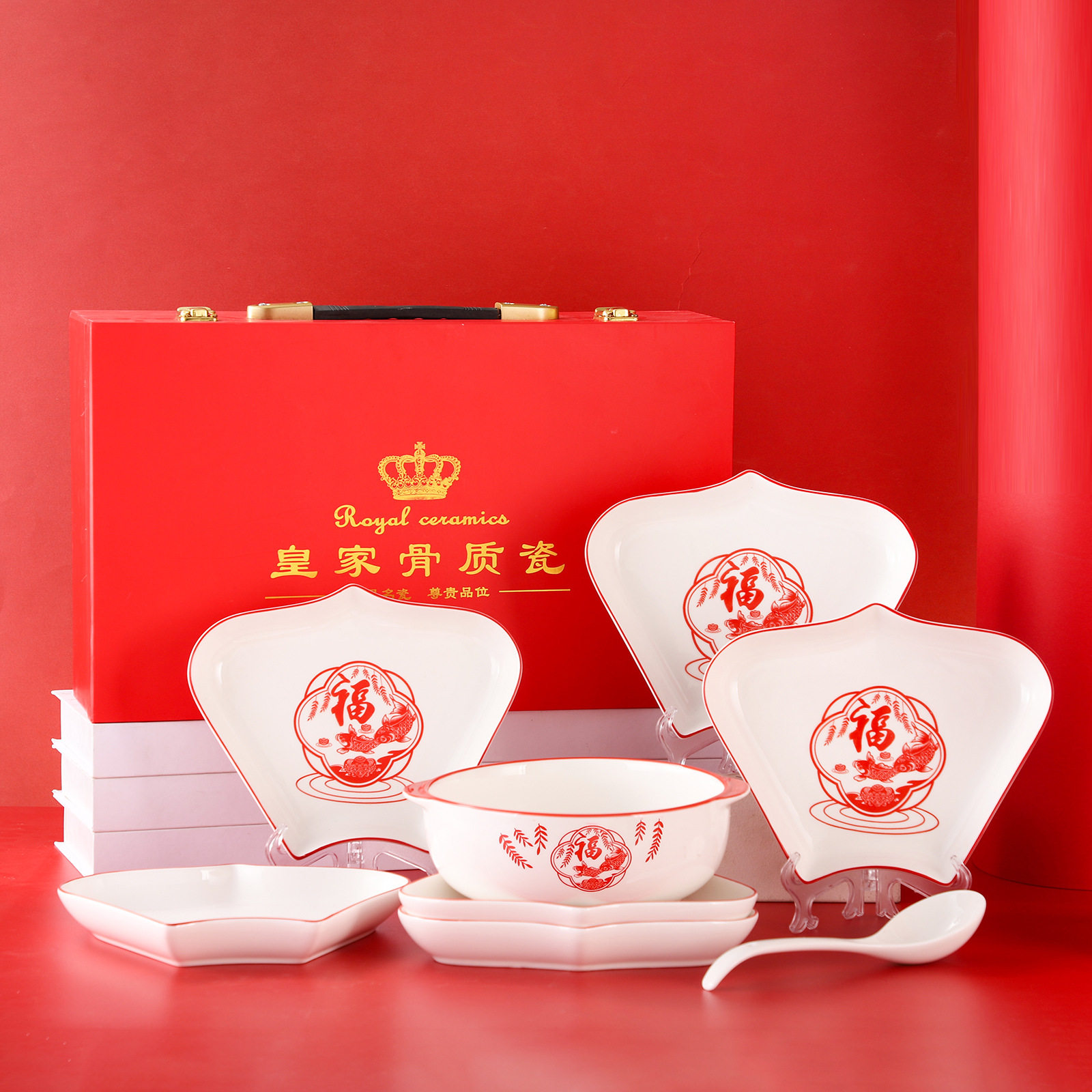 2026 Year of the Horse Reunion Fortune Ceramic Bowl Plate Spoon Chopsticks Gift Box Insurance Bank Company Event New Year Gift
